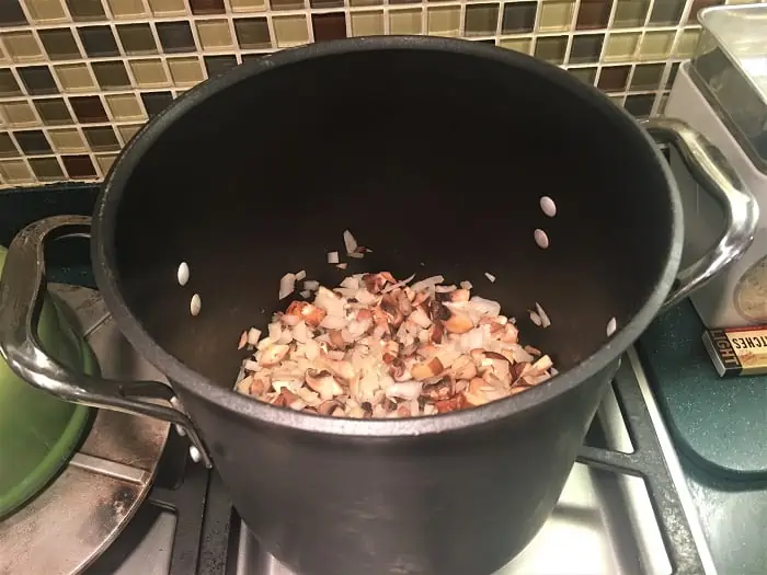 Sauteing the Onions & Mushrooms For The Spaghetti Sauce