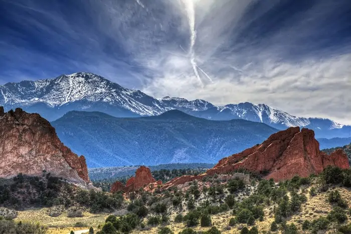 Garden of the Gods with Pikes Peak in the Background
