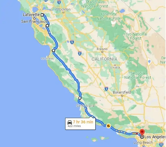 Lafayette CA to Los Angeles CA Google Maps10241024 2