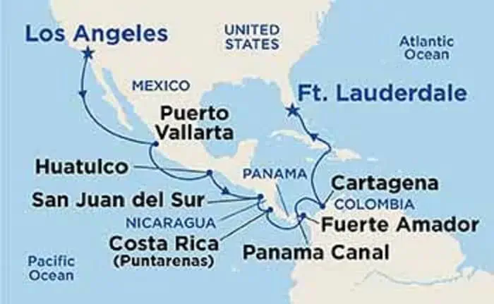 Map of Our Panama Canal Cruise on the Coral Princess