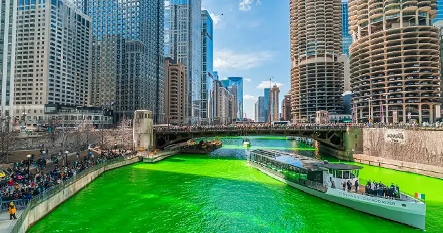 A Green Chicago River on St. Patrick's Day