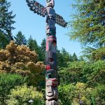 Aboriginal Totem Pole stands in the Butchart Gardens.