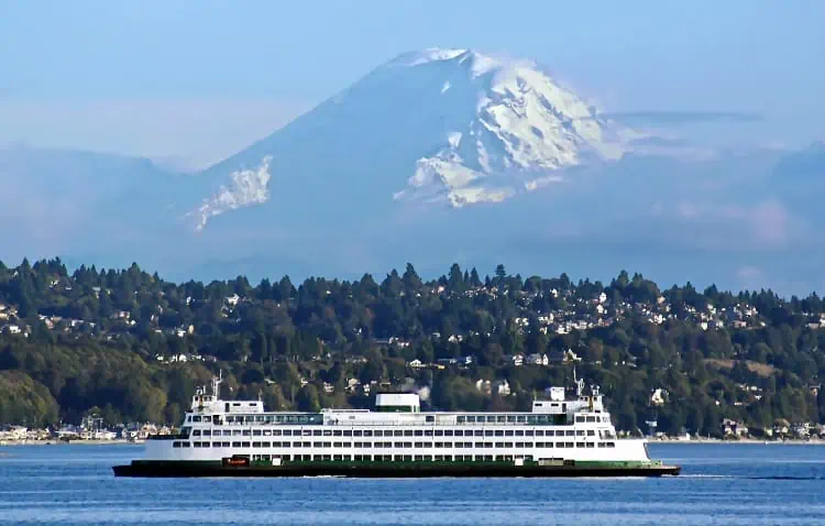 Washington State Ferry Heading to Seattle with Mt. Rainier