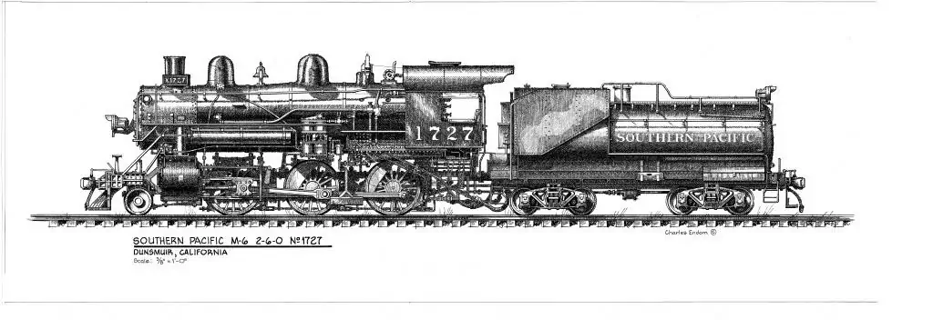 Dunsmuir - SP Locomotive 1727 As Drawn by Charles Endom