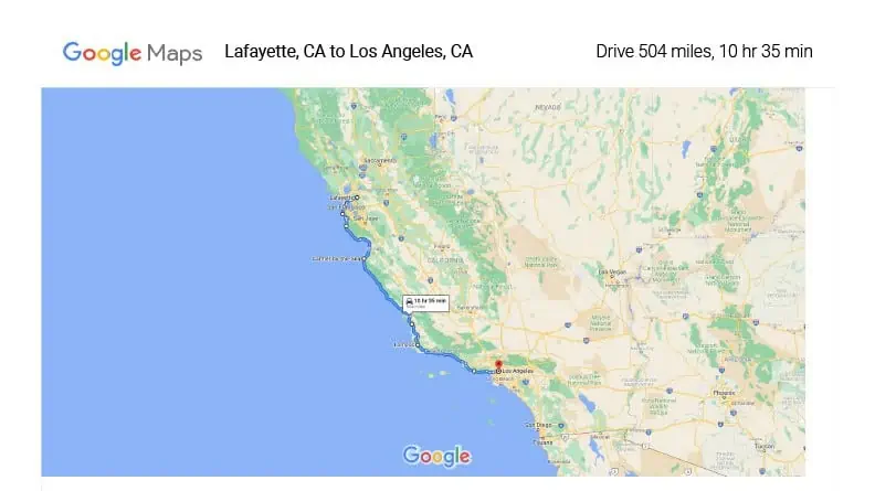 Google Map of Road Trip On California Highway 1