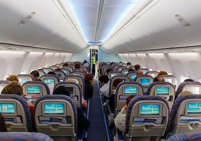 Interior of the economy section of a plane