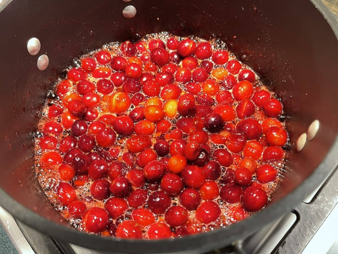 Homemade Spicy Cranberry Sauce Simmering on the Stove