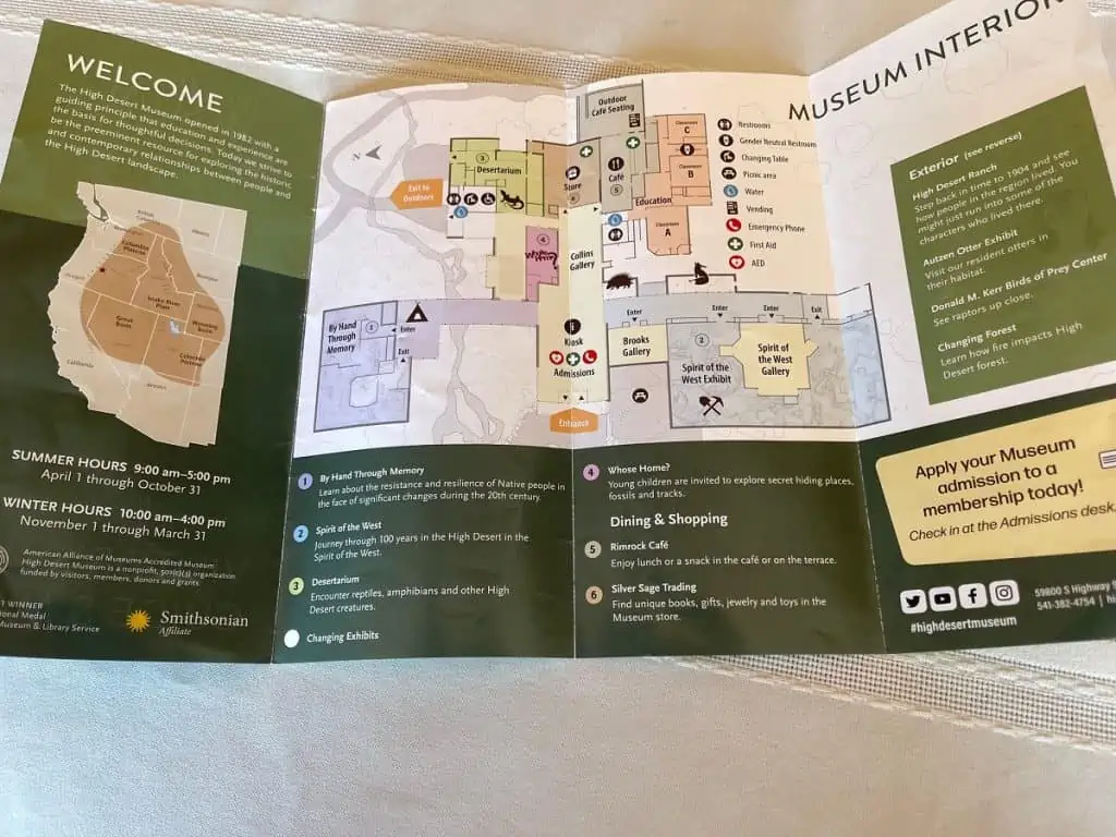 Brochure from the High Desert Museum  - Inside Exhibits Map