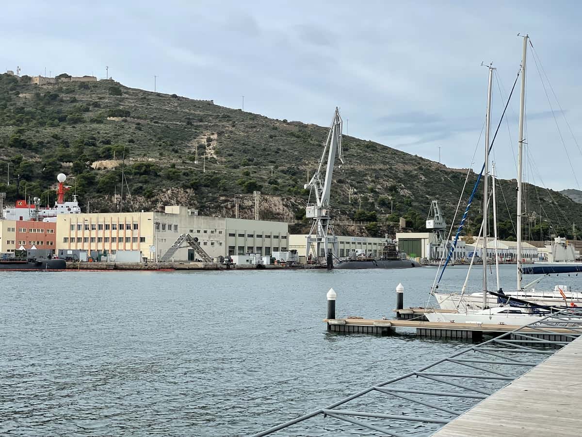 Submarines docked at the Naval Base in Cartagena Spain