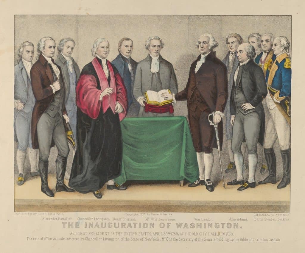 Currier and Ives artist QS:P170,Q1144898, The Inauguration of Washington as First President of the United States MET DP853585, CC0 1.0