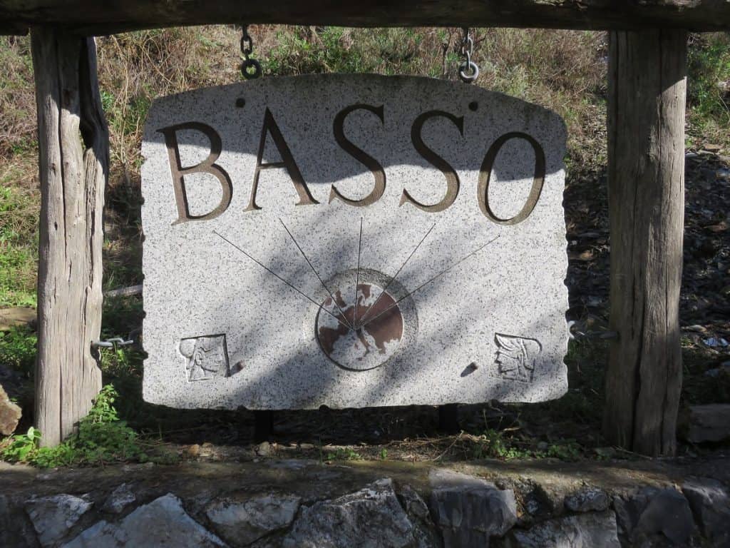 A photo of the sign for the Cinque Terre trail - reads BASSO 