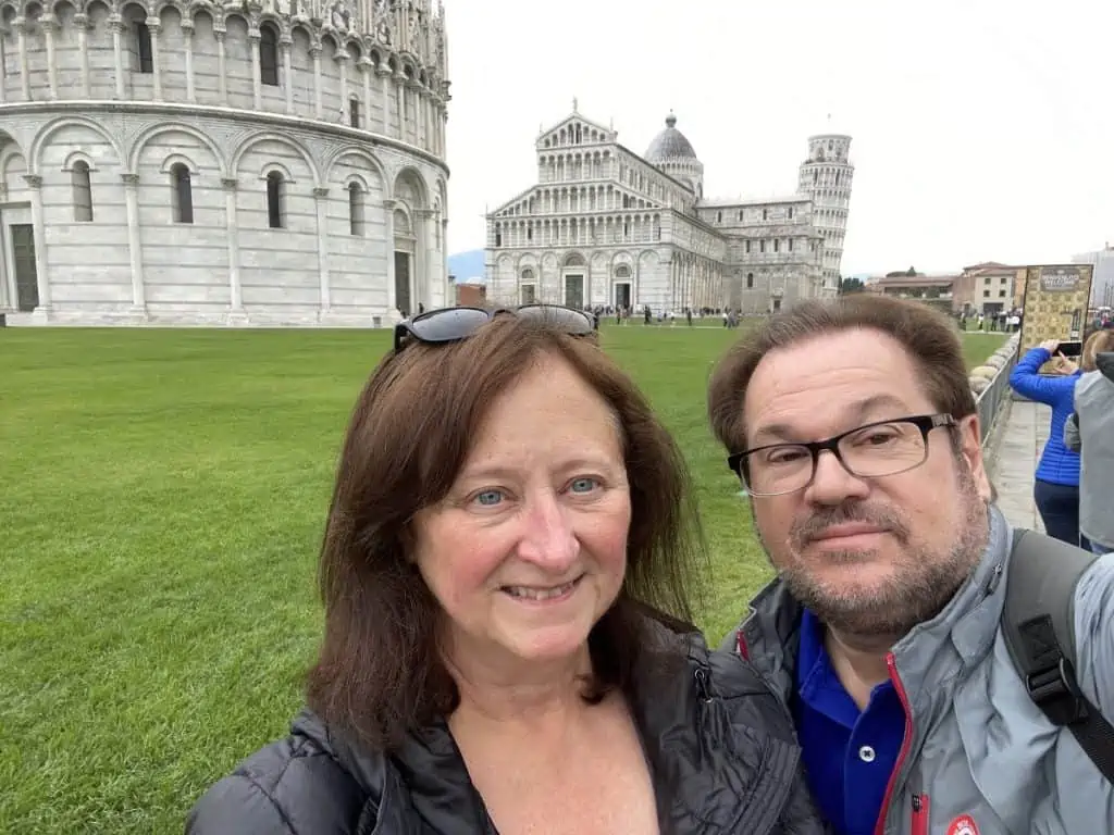 The author and her husband at the Piazza Dei Miracoli 