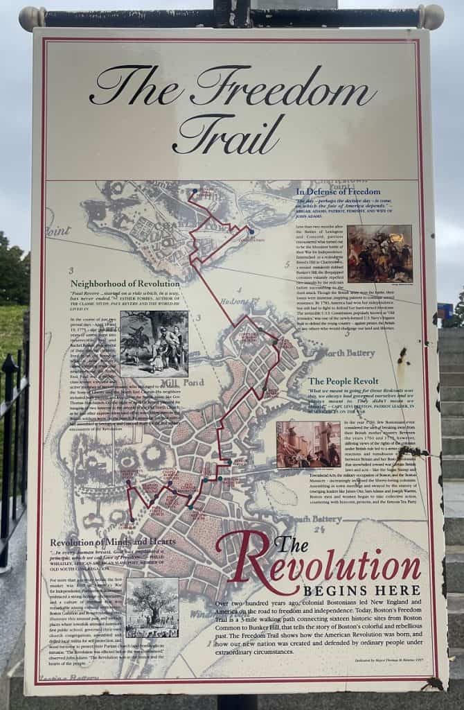 1 Day In Boston - The Freedom Trail - A sign showing a map of the freedom trail in bBoston