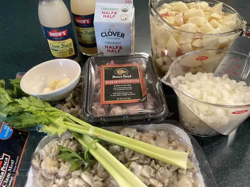 A Picture of The Ingredients For Easy Boston Clam Chowder