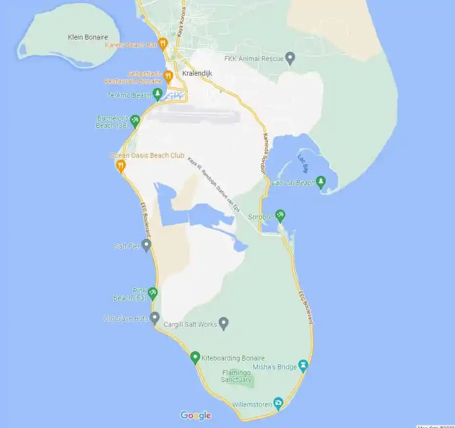 Google Map of The South Part of Bonaire including the Bonaire Cruise Port