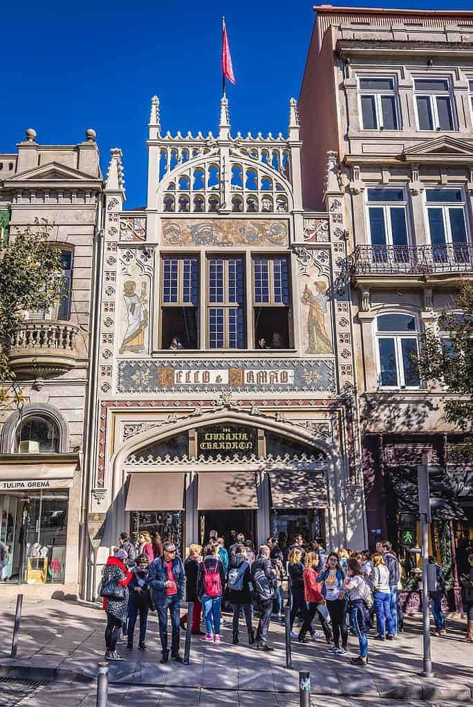Porto, Portugal - November 13, 2017: Tourists in front of famous Lello bookstore in Porto city