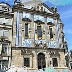 Azulejo tiles on a building facade in Porto, Portugal