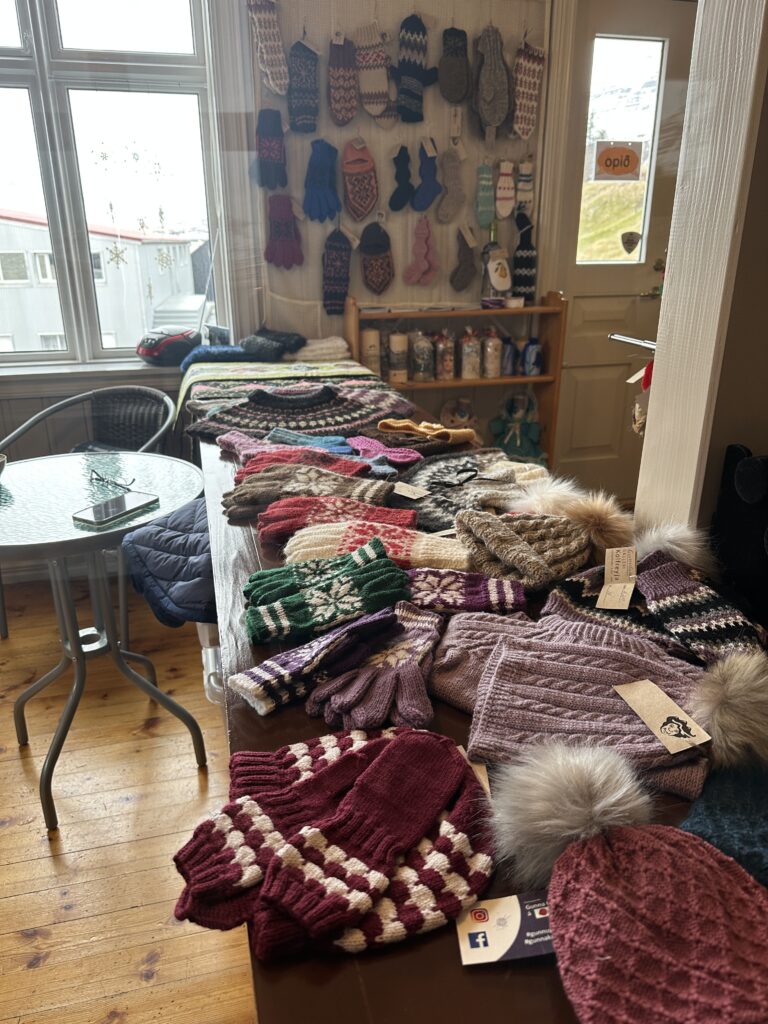 knitted crafts in the gift shop