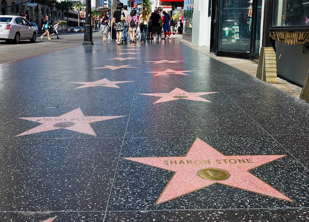 1 Day In LA - The Hollywood Walk of Fame with pink stars running along the sidewalk