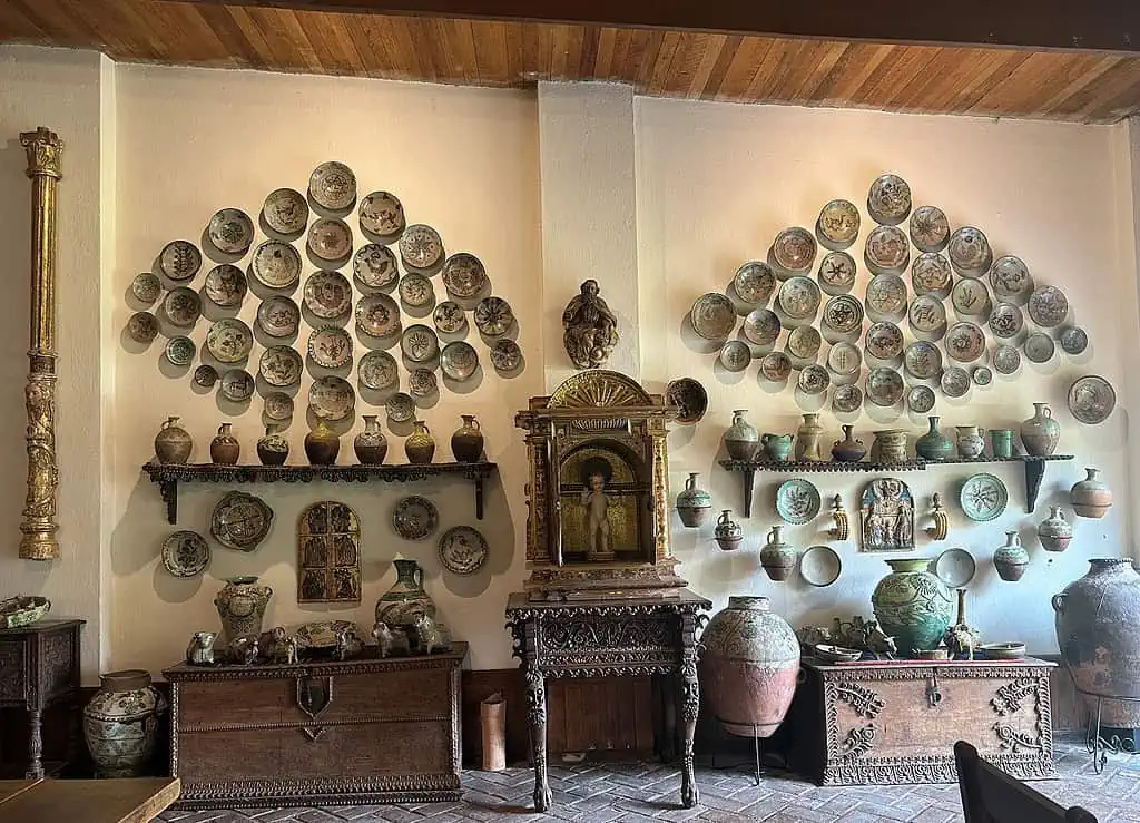 A collection of plates and pottery at Hacienda Huayoccari - in the Sacred Valley