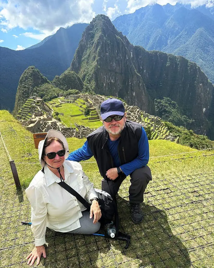 The author and husband at the overlook to Machu Picchu with the Citadel behind them.