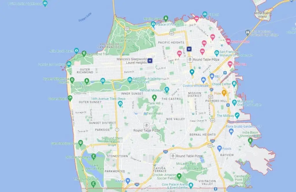 A google map of San Francisco