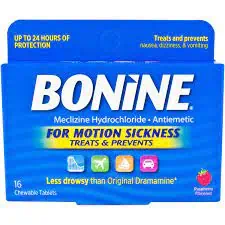 Bonine Pills for Motion Sickness in a Blue Box
