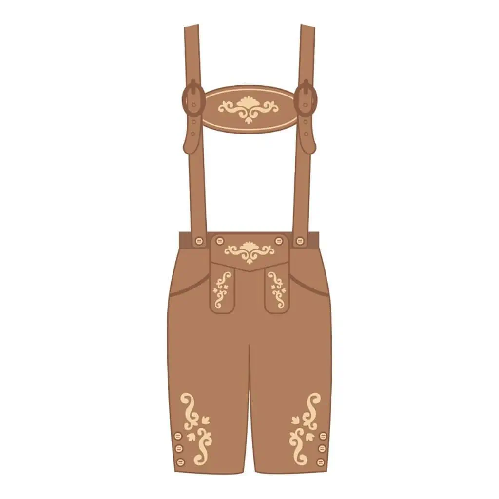 Traditional Bavarian lederhosen, leather pants decorated with floral embroidery. Oktoberfest outfit.