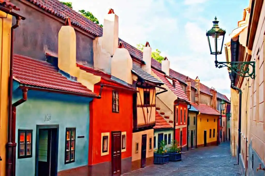 Brightly Colored Houses on the Golden Lane at Prague Castle