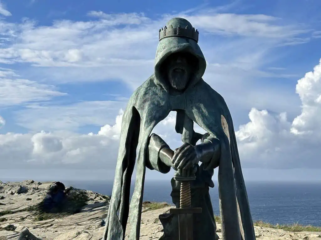 Gallos - A Bronze Statue at the Top of the Cliffs of Tintagel Castle. Exploring Cornwall England