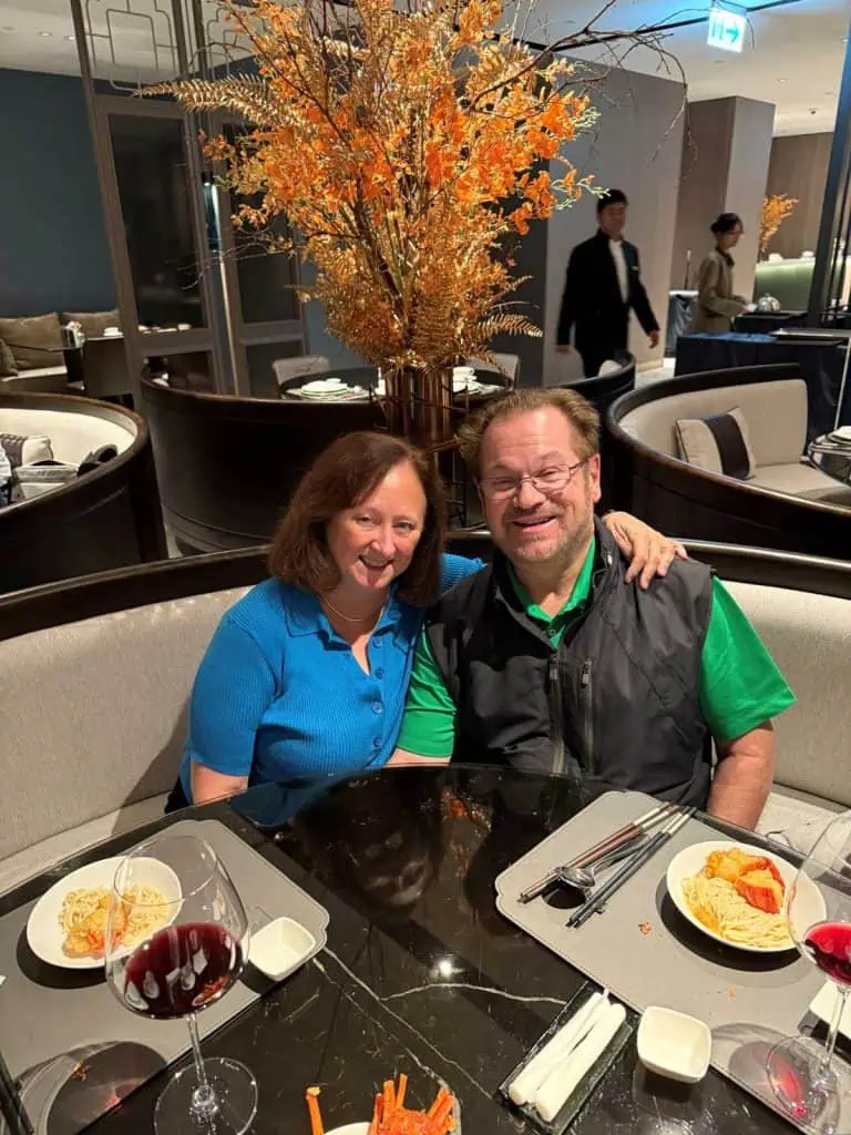 6 Day Taipei & Northern Taiwan Itinerary: Sun Moon Lake, Shifen & Taipei 101 40 The author and her husband (now on their 3rd course, lobster pasta).