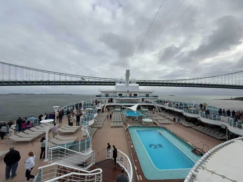New York City Before A Cruise: Sailing From the Red Hook Cruise Terminal 17 New York City Before A Cruise - Going under the Verranzzano Bridge As the Cruise ship Leave New York Harbor