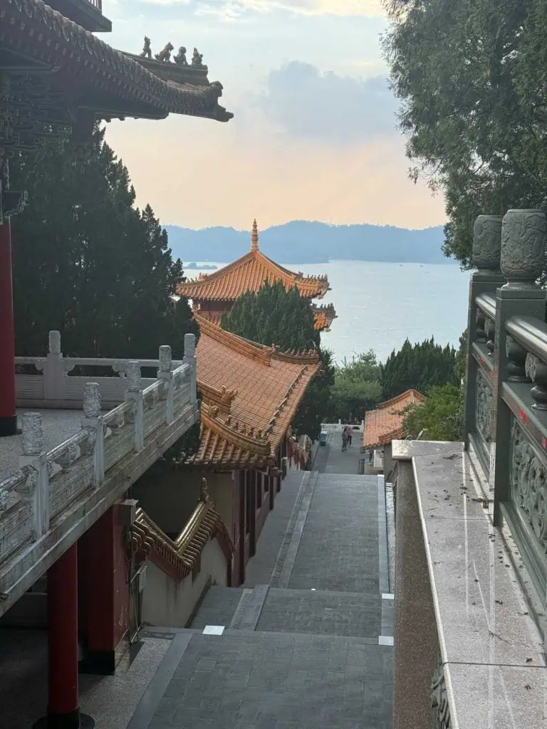 6 Day Taipei & Northern Taiwan Itinerary: Sun Moon Lake, Shifen & Taipei 101 28 A view from the top of the temple looking down the long stairway towards the lake