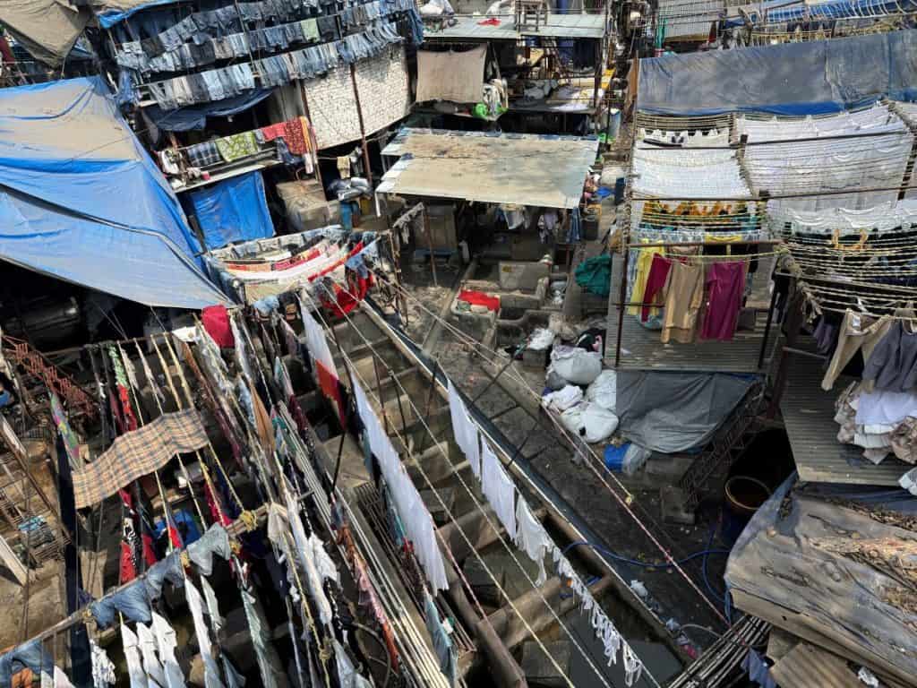 2 Days in Mumbai Before a Cruise: Markets, Street Life, Food, and Local Culture 8 Looking down into Dhobi Ghat - A Giant Outdoor Laundry in Mumbai - at all the clothes hanging out to dry