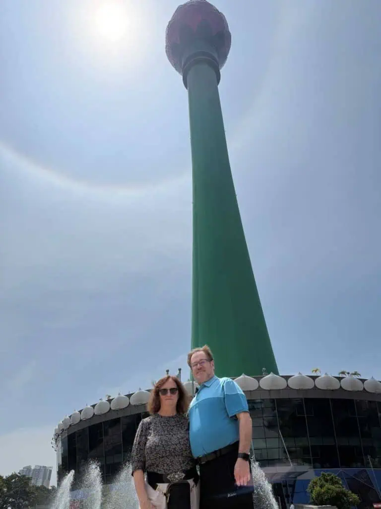 1 Day in Port: Colombo, Sri Lanka – Fishing Villages, sacred Buddhist Temples, Life In And Beyond the Capital 22 Author and DH in front of Lotus Tower