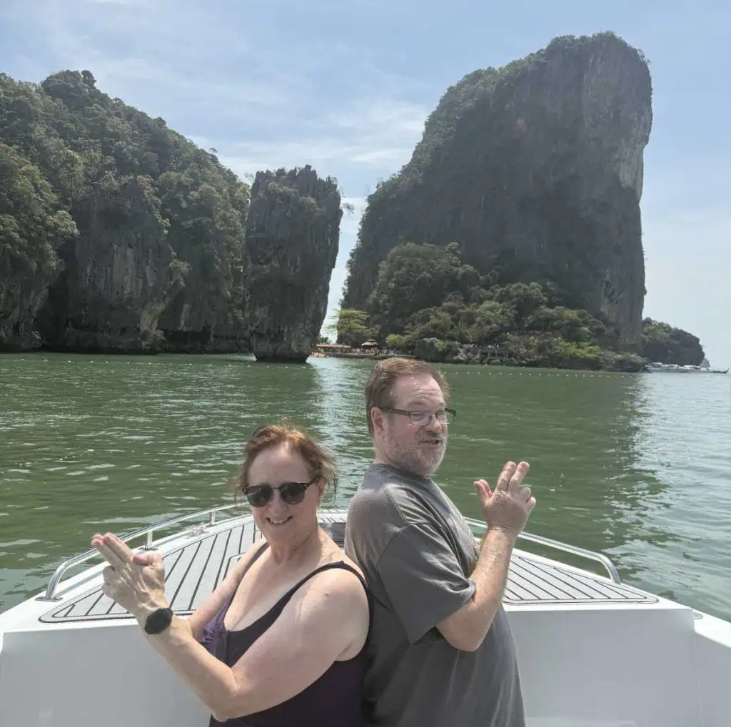 1 Day in Port: Phuket – A Private Phang Nga Bay Tour By Speedboat 10 The author and husband enjoying seeing "James Bond Island" in Phang Nga Bay.